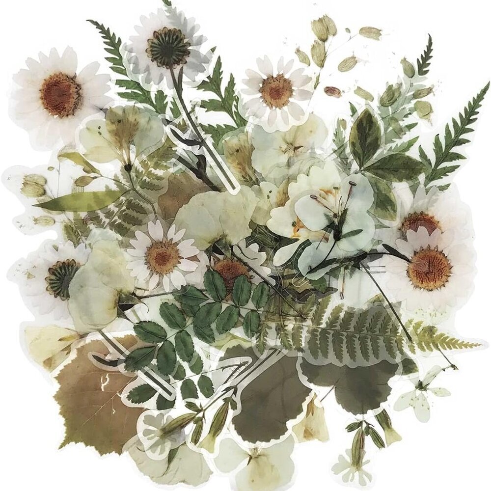 Vintage Natural Stickers, 40Pcs Flowers Decorative Retro Decals Adhesive Waterco